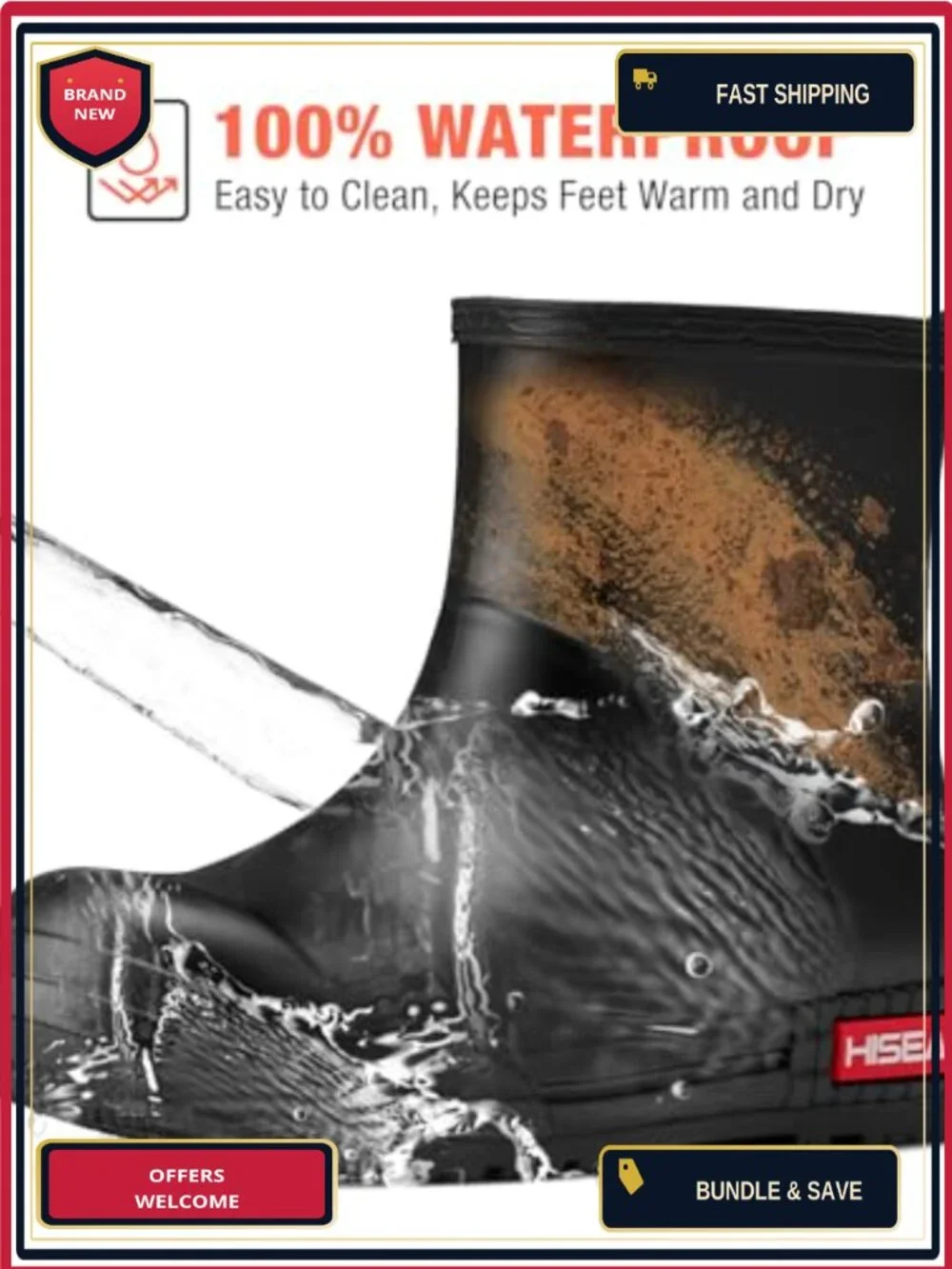 Women's Waterproof Rain Boots Ankle Rubber Chelsea Garden Shoes